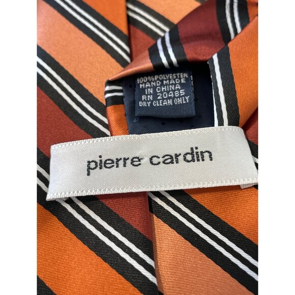 Pierre Cardin Tie & Pocket Square Set Striped Orange Red Black Polyester - Picture 2 of 6